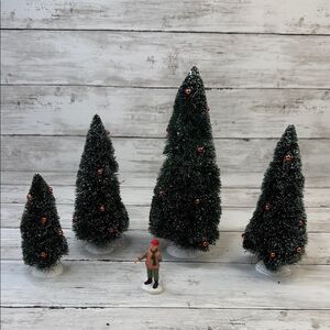 Lemax “Sisal Trees lot of 4 and man figure” for Christmas Village